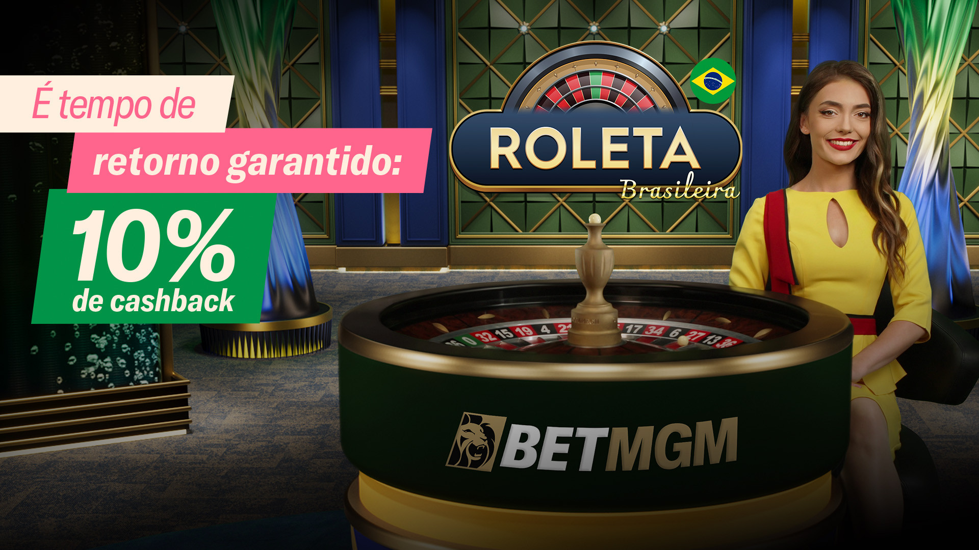Cashback: BetMGM Roleta Brasileira. Promoção de Cassino ao Vivo, com recompensa de até 10% de cashback.