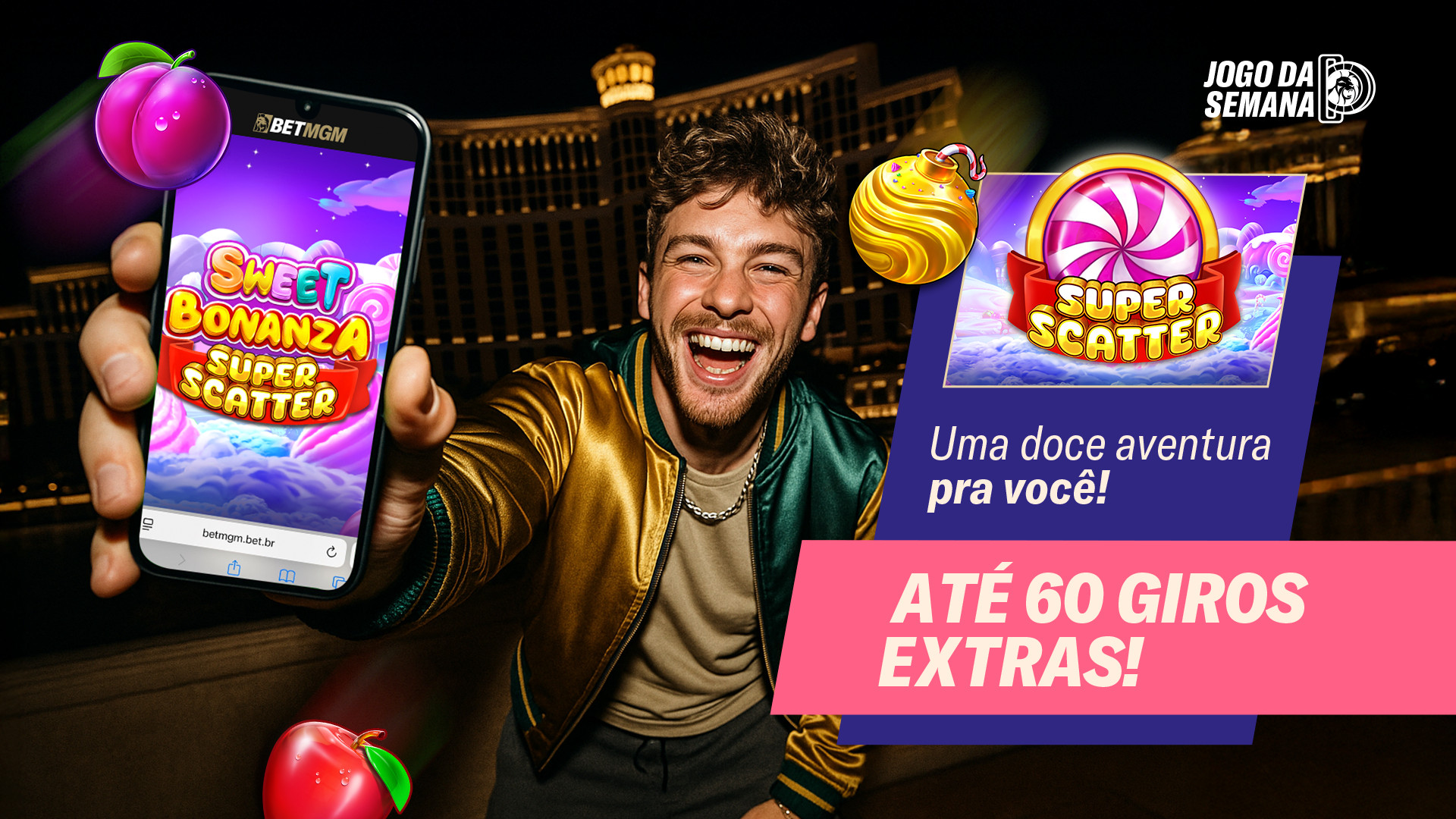 Uma doce aventura pra você! até 60 giros extras no Sweet Bonanza Super Scatter!