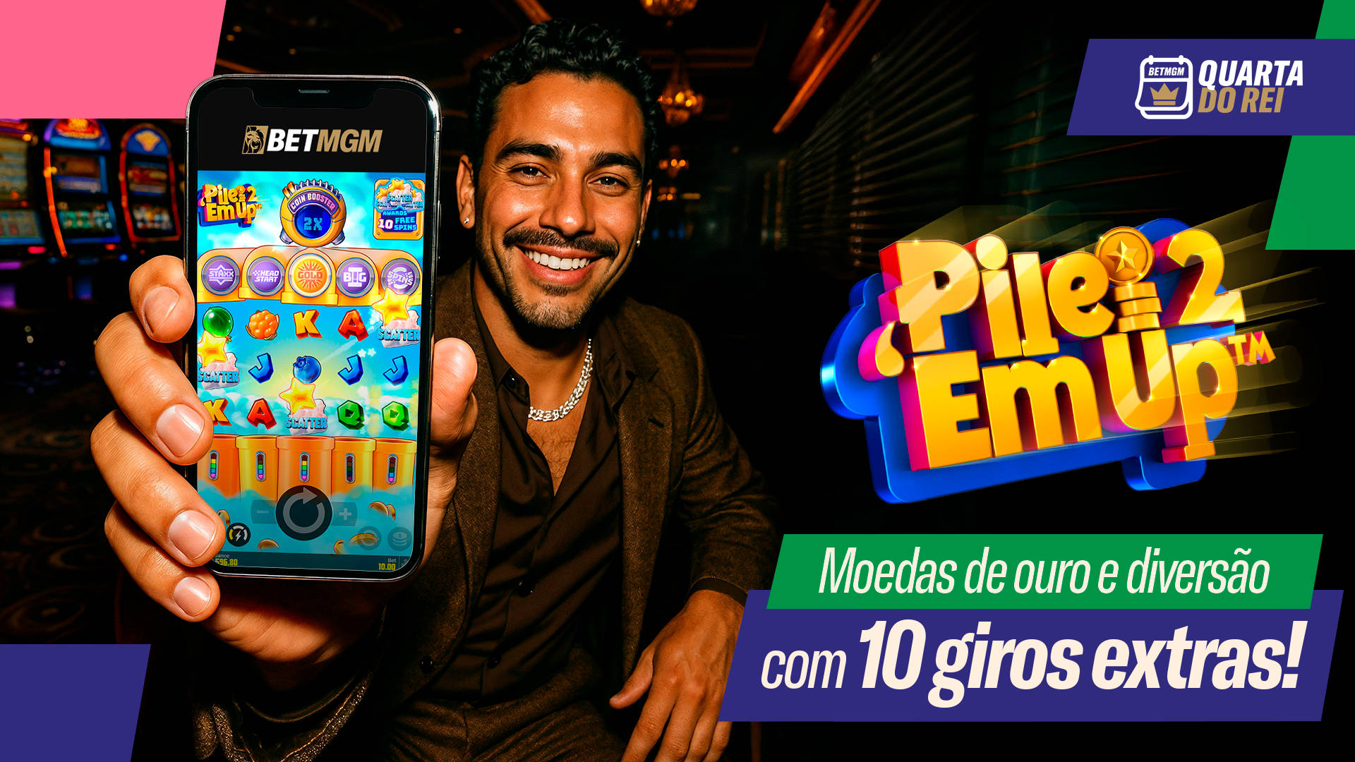 Moedas de ouro e diversão com 10 giros extras!