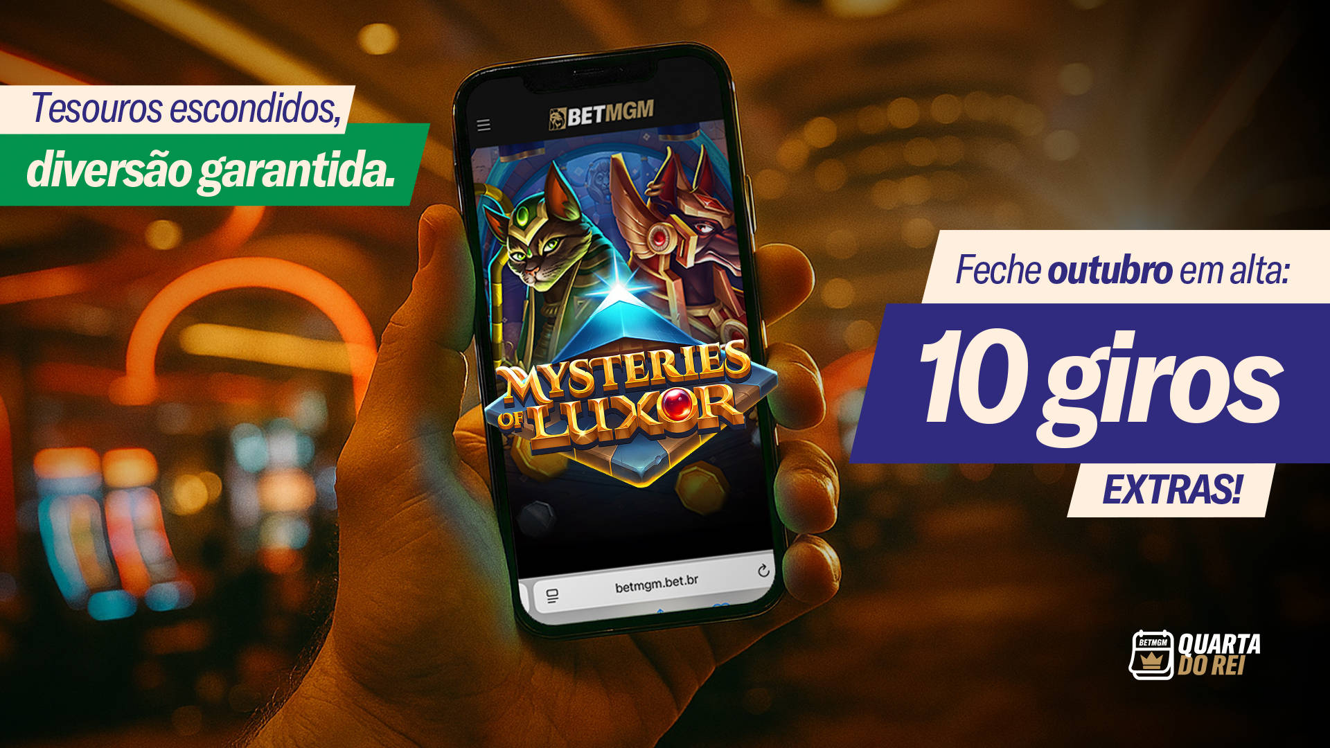 Tesouros escondidos, diversão garantida. Feche outubro em alta: 10 giros extras!